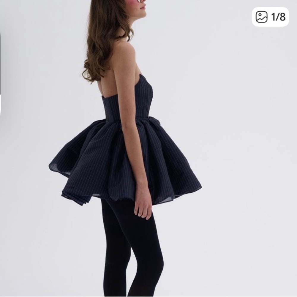 Selkie Black Pinstripe Strapless Party Dress - Picture 4 of 9